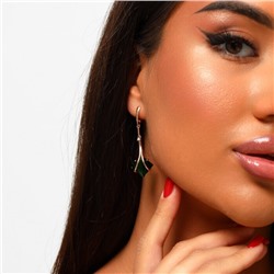 Серьги подвески длинные с зеленым камнем, покрытие позолота 585 пробы, арт.314.981