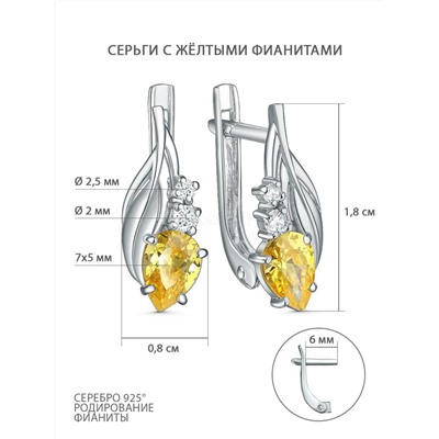 Серьги из серебра с фианитами родированные 2-4091-001
