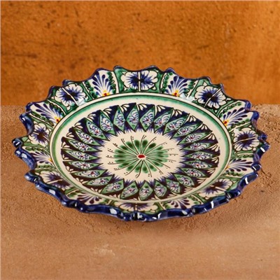 Тарелка Риштанская Керамика «Цветы», d=17 см, керамика, синяя
