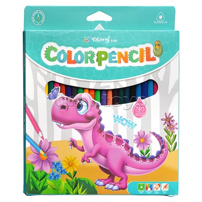 Карандаши цветные 24 цв., "Динозаврики", пластиковые, заточенные, трехгранные, грифель3.0мм, картон. уп., европод.