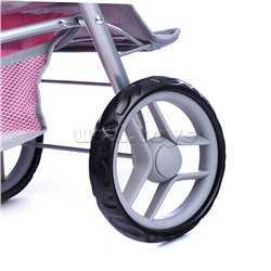 Коляска для кукол для двойни, металлическая, прогулочная, с тентом, с корзиной, цвет серо-розовый