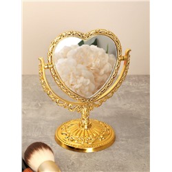 Зеркало настольное ажурное двустороннее 16,5 см сердце / YDW-05 /уп 72/золото