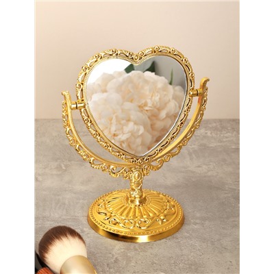 Зеркало настольное ажурное двустороннее 16,5 см сердце / YDW-05 /уп 72/золото