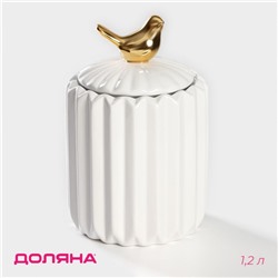 Банка для сыпучих Доляна «Золотое крыло», 1.2 л, 12×19.5 см, керамика, белая