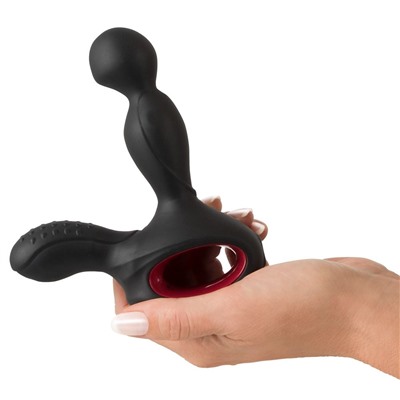 Черный вибромассажер простаты с нагревом и ротацией Prostate Plug - 14,5 см.
