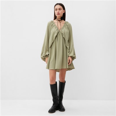 Платье мини женское MIST с глубоким вырезом, размер 48, оливковое
