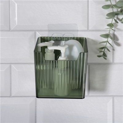 Органайзер для хранения «GREEN», навесной, 1 секция, с клеевой основой, 11.5×8×11 см, полупрозрачный, зелёный