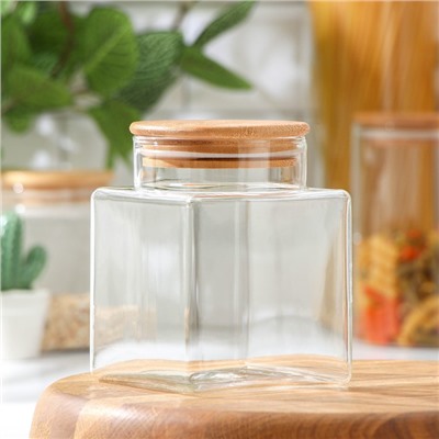 Банка для сыпучих продуктов Magistro «Эко», 800 мл, 9.5×13 см, с бамбуковой крышкой, стекло, прозрачная