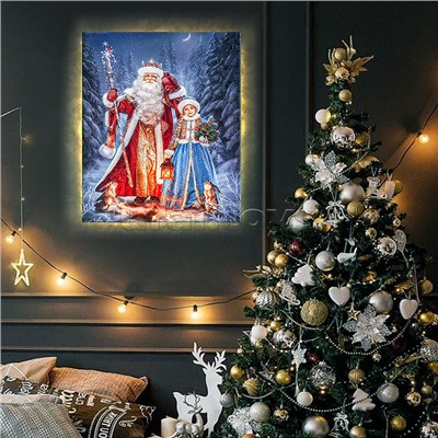 Картина по номерам 40х50 "Дед Мороз и снегурочка" USB LED подсветка (25 цветов)