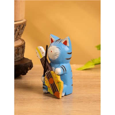 Сувенир «Кот с контрабасом», 4×5×8 см, дерево, МИКС