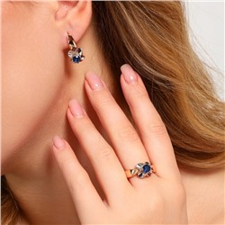 Комплект ювелирной бижутерии коллекция "Дубай" серьги и кольцо 17 р, покрытие позолота, вставка: фианиты, цвет: синий, арт.213.939-17