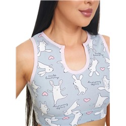 Кроп топ майка трикотажная хлопок (Зайцы на сером)