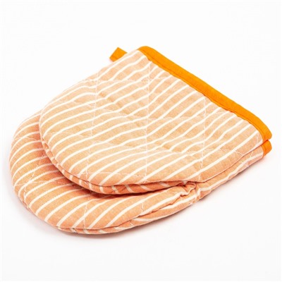 Кухонный набор «Полосы» фартук 60×70 см, прихватка 20×20 см, варежка 12×15 см, цвет персик, 50%п/э, 50%хл