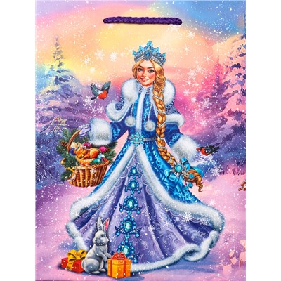 Пакет подарочный новогодний ламинированный, «Снегурочка ждет Деда Мороза», 18×10×22.3 см