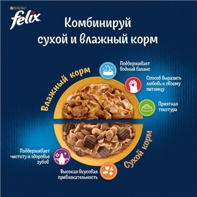 Сухой корм Felix «Мясное объедение» для кошек, курица, 1.3 кг