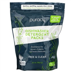 Puracy, Dishwasher Detergent Packs, Free & Clear, 50 Wash Loads, 30 oz (850 g)