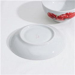 Сервиз чайный Дулевский фарфор «Дачный. Маки», 14 предметов: чашки 6 шт., блюдце 6 шт., чайник, сахарница, белый