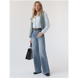 Джинсы трубы прямые с декоративной стиркой из эластичного денима