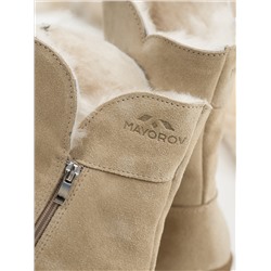 Полусапоги женские бежевые замшевые с замком на литой подошве