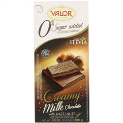 Valor, 0% добавленного сахара, сливочный молочный шоколад с лесным орехом, 3,5 унции (100 г)