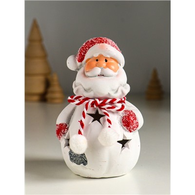 Фигурка светящаяся «Дед Мороз в шубке с помпонами», керамика, 7.5×6.5×12.5 см