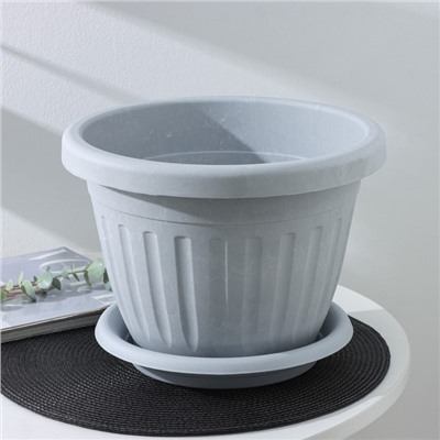 Горшок для цветов с поддоном «Сильвер ЭКО», 7.2 л, d=28 см, пластиковый светло-серый
