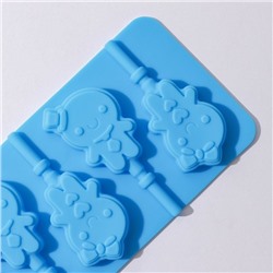 Форма для леденцов Доляна «Девочка, мальчик», силикон, 24×9.5 см, 6 ячеек, с палочками, цвет МИКС