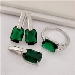 Комплект ювелирной бижутерии коллекция "Дубай" серьги, кулон и кольцо 17 р покрытие посеребрение, вставка: стекло, цвет: зеленый, арт.215.530-17