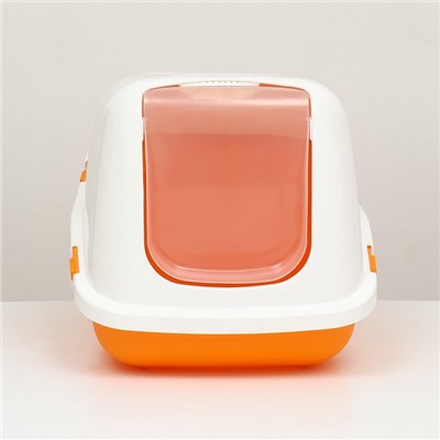 Pet-it домик-туалет для кошек COMFORT, (совок в наборе), 57×39×41, оранжевый/белый