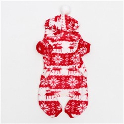 Комбинезон «Олени», с капюшоном, размер XS, ДС 20 см, ОГ 30 см, ОШ 20 см, красный