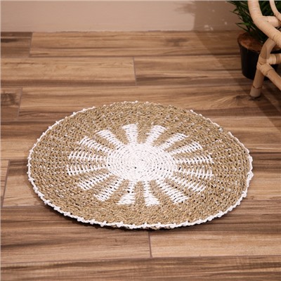 Коврик на пол круглый натуральный плетёный «Солнышко», из водорослей, 60 см, бежевый