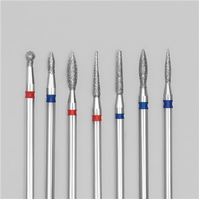 Фрезы для маникюра, алмазные, универсальные, 7 шт., разная форма и зернистость