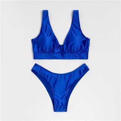 Купальник раздельный однотонный с завязками женский MINAKU, синий, размер 44