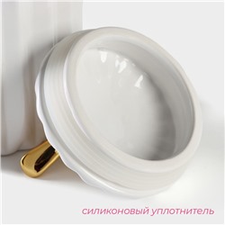 Банка для сыпучих Доляна «Золотое крыло», 900 мл, 12×17 см, керамика, белая