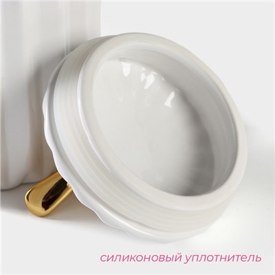 Банка для сыпучих Доляна «Золотое крыло», 900 мл, 12×17 см, керамика, белая