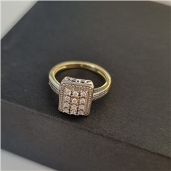 Комплект ювелирной бижутерии Итальянское золото (покрытие желтое 14к), серьги и кольцо 19 р, покрытие позолота и посеребрение, вставка: фианиты, цвет: прозрачный, арт.213.052-19