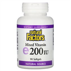 Natural Factors, смесь витаминов, витамин E, 200 МЕ, 90 мягких таблеток