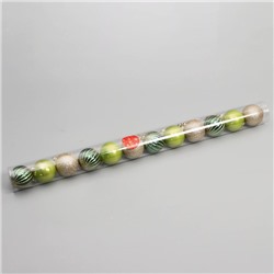 Ёлочные игрушки «Агнет», шары новогодние, d=6 см, набор 12 шт., полосы, блеск, зелёный/золотистый