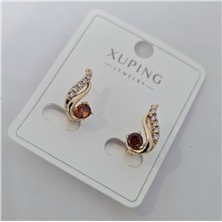 Серьги коллекция "Xuping" покрытие позолота, вставка: фианиты, цвет: прозрачный и красный, арт.004.016