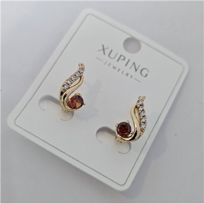 Серьги коллекция "Xuping" покрытие позолота, вставка: фианиты, цвет: прозрачный и красный, арт.004.016