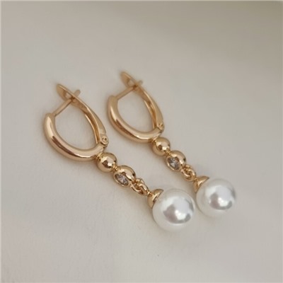 Серьги коллекция "Xuping" покрытие позолота, вставка: фианиты и исск.жемчуг, Х000769106, арт.001.666