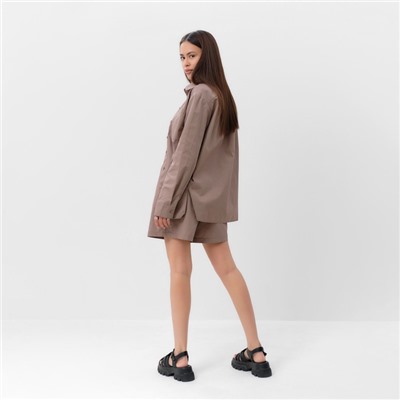 Костюм женский (рубашка, шорты) MIST Summer time, размер 48, цвет кофейный