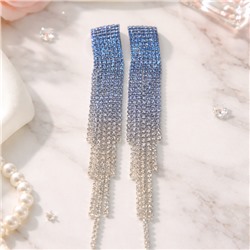 Серьги длинные висячие со стразами "Вечерние", цвет: серебристый и голубой, арт.012.034