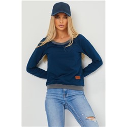 Кофта лодочка женская с округлым вырезом (Синий/графит)