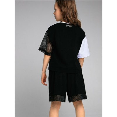 Комплект трикотажный для девочек: фуфайка (футболка), шорты