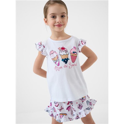 Комплект трикотажный для девочек: джемпер (футболка), шорты