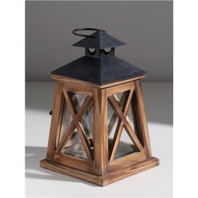 Деревянный подсвечник-фонарь на 1 свечу «Трапеция», коричневый, 20.5×12.5×12.5 см