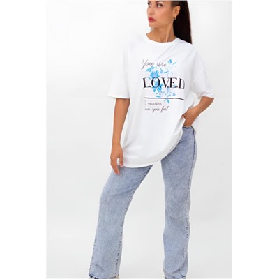 Модная футболка с цветами оверсайз, арт.2803 (Белый)