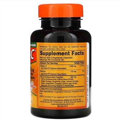 American Health, Ester-C с цитрусовыми биофлавоноидами, 500 мг, 120 вегетарианских капсул