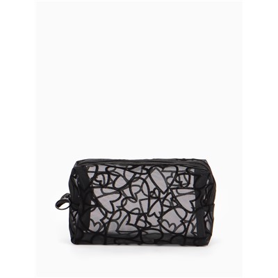 Косметичка квадратная Black beauty, с рисунком, на молнии, чёрная